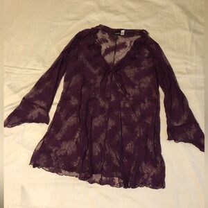 Frederick's of Hollywood Purple Bell Sleeve stretch,  PTP 24”, L 23”, side slits